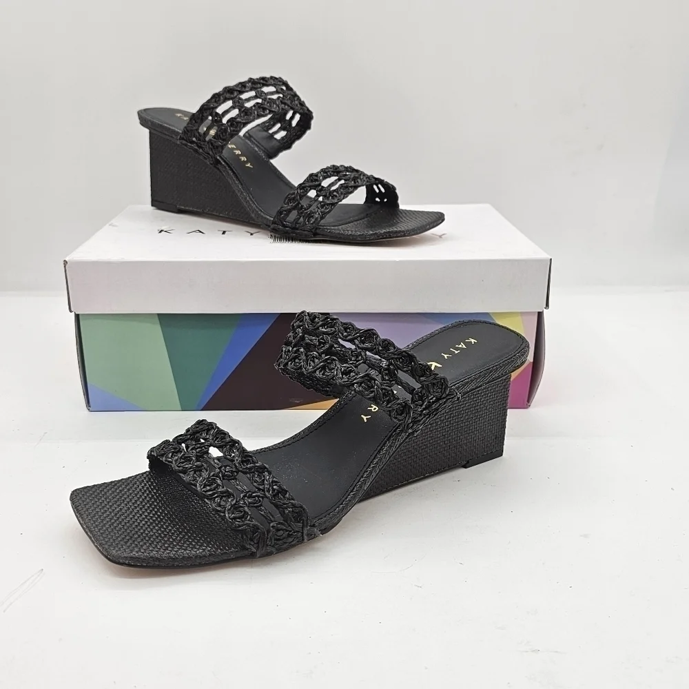 Katy Perry The Iris Woven Wedge Sandals Black Size 9.5